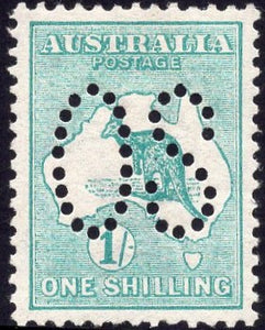 Australia SG O10 1/- Green Kangaroo 1st Watermark Perforated Large OS MLH