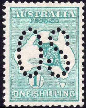 Australia SG O10 1/- Green Kangaroo 1st Watermark Perforated Large OS MLH