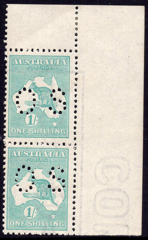 Australia SG O48 1/- Green Kangaroo 3rd Wmk Perf OS MUH Stamp