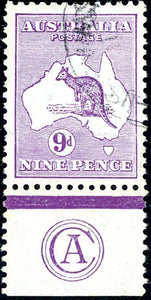 Australia SG 10 9d Violet Kangaroo On Map CA Monogram Fine Used