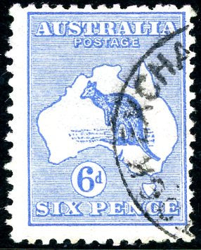 Australia SG 9b 6d Sub Cliche Kangaroo on Map Stamp Fine Used