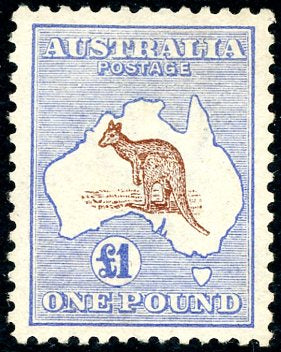 Australia SG 15 £1 One Pound Kangaroo on map Stamp Superb MLH