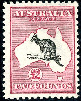 Australia SG 16 £2 Black and Rose Kangaroo on Map MLH