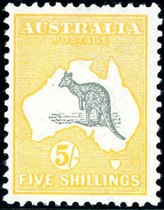 Australia SG 30 5/- Grey & Yellow Kangaroo 2nd Watermark Superb MLH