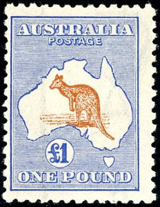 Australia SG 44a £1 Chestnut & Bright Blue Kangaroo 3rd Watermark MUH Stamp