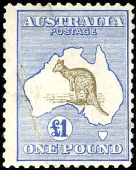 Australia SG 44 £1 Choc /Dull Blue Kangaroo 3rd Wmk, slight marks, mint unhinged