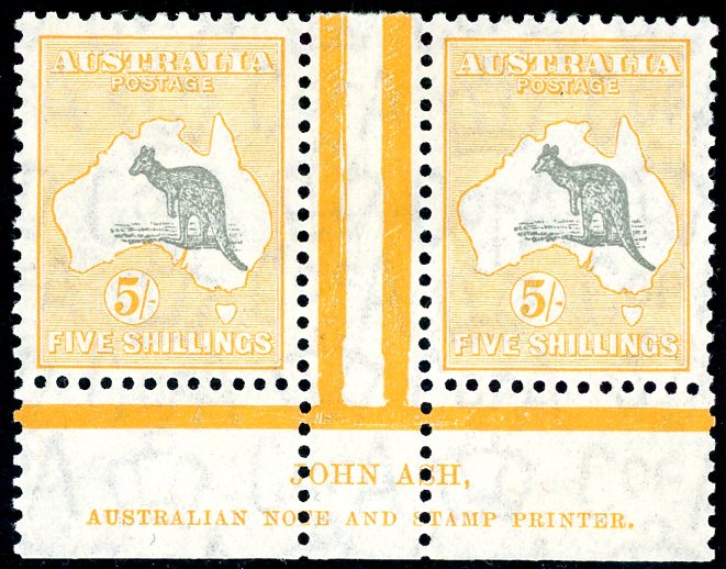 Australia SG 135  5/- grey & yellow Kangaroo map C of A Watermark  MUH