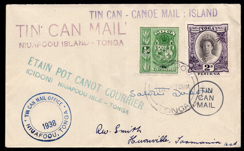 Tonga Toga 1938 Tin Can Mail Signed Queen Salote Canoe Mail