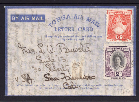 Tonga Toga Air Mail Letter Card sent to San Francisco USA