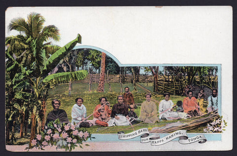 Tonga Toga 1d Stamp Stripping Bark for Tappa Making Tonga Postcard Mint