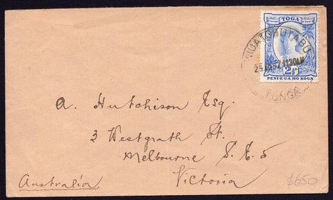 Tonga Toga 1937 Cover to Victoria Queen Salote Stamp Cancelled Niuatobutabu
