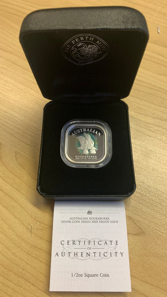 Australia 2005 Perth Mint 50c Kookaburra 1/2 oz 999 Square Silver Proof Coin