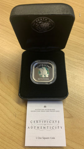 Australia 2005 Perth Mint 50c Kookaburra 1/2 oz 999 Square Silver Proof Coin