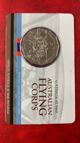 Australia 2014 Royal Australian Mint Fifty Cents 50c Australia at War Flying Corps Coloured Coin