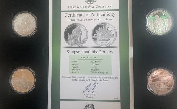 Macquarie Mint First World War Australian Silver Commemorative Collection of 16 medallions