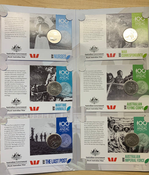 Australia 2015 Royal Australian Mint 20c Anzacs Remembered 20 cents coin collection