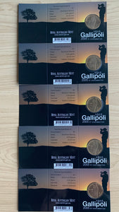 Australia 2005 Royal Australian Mint $1 Gallipoli Coins G, B, C, M, & S mintmarks in RAM folders