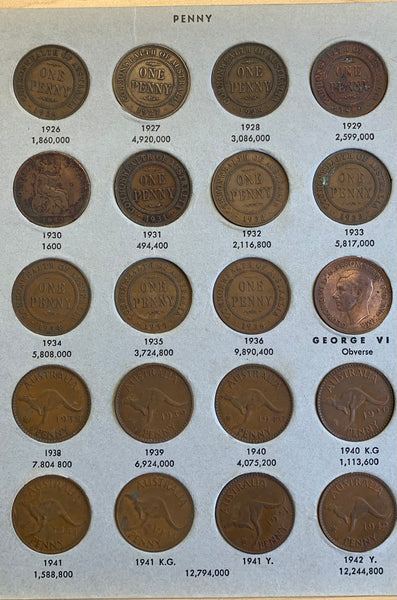 Australia Penny collection including rare 1925 & 1946 1d in Hendo Album