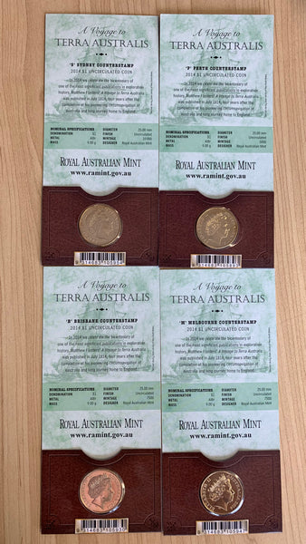 Australia 2014 $1 Terra Australis Dollar Coin Uncirculated Privy Mark Set of 4