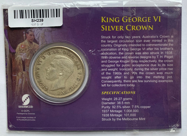 Australia 1937 Crown 5/- on Card