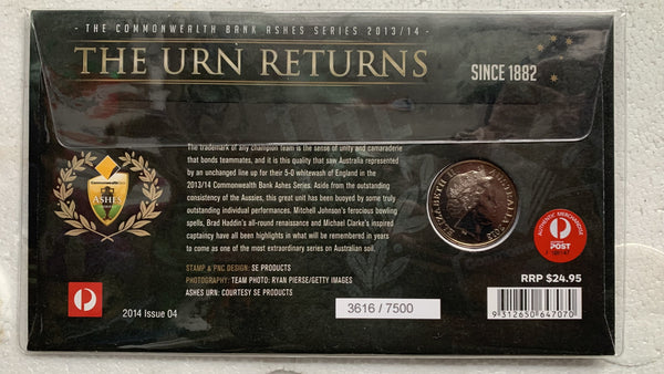 2014 Ashes "The Urn Returns" PNC 20c coin cover