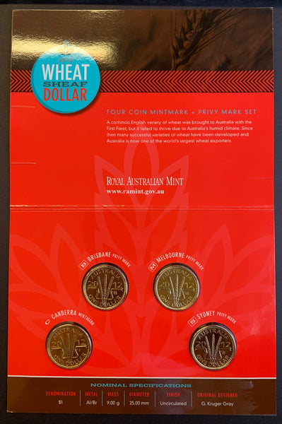 Australia 2012 Royal Australian Mint $1 Wheat Dollar Uncirculated Privy Mark Set Of 4