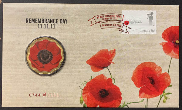 2011 Remembrance Day Poppy $5 Coloured Coin FOIL PNC Limited Edition No.0661/1111