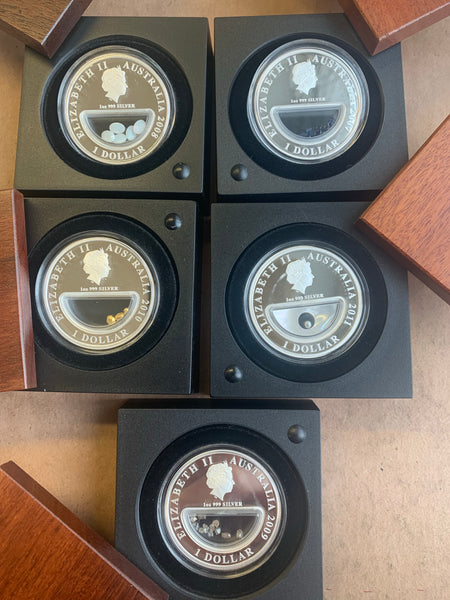 Australia 2007 - 2011 Perth Mint $1 Treasures of Australia Series set of 5 Proof 1oz .999 Silver Coin