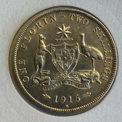 Australia 1916 2/- Florin aEF Condition