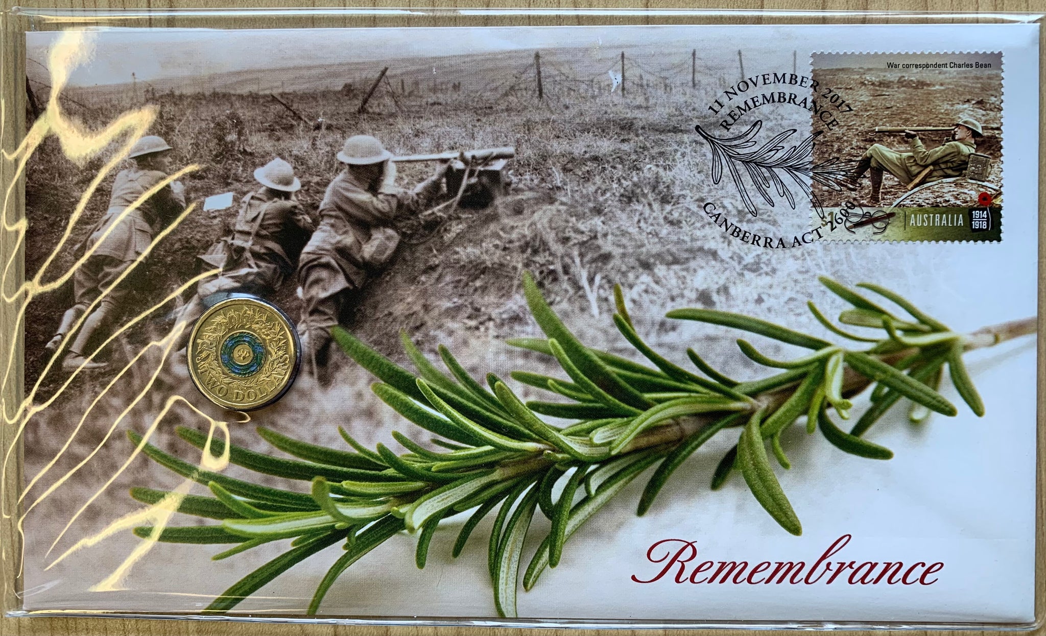 Australia 2017 Royal Australian Mint $2 Coloured Remembrance Day C Mintmark PNC
