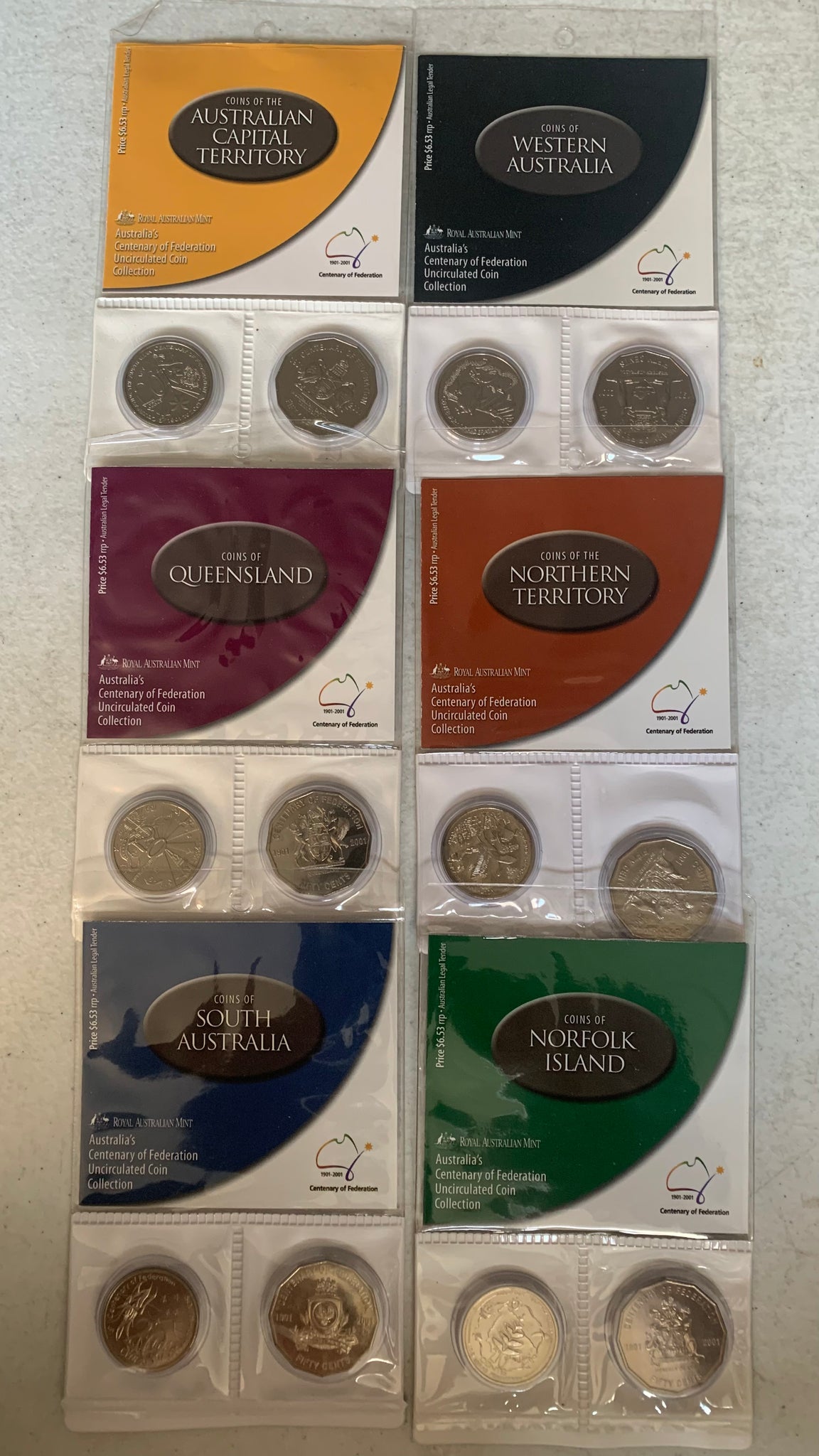 Australia 2001 Centenary of Federation Set of 9 States and Territories 20c & 50c Uncirculated