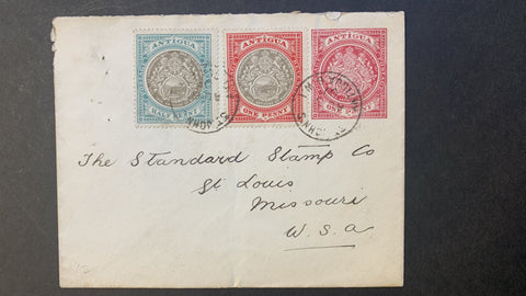 Antigua One Penny 1d Red Coat of Arms Envelope used St. John's to USA  3/8/1907