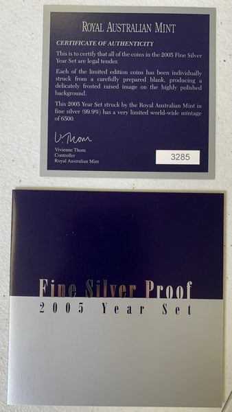 Australia 2005 Royal Australian Mint Fine Silver Proof Year Set of 6 Coins