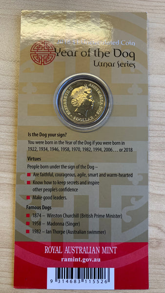 Australia 2018 Royal Australian Mint $1 Lunar New Year of the Dog Coin