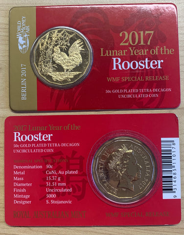 2017 Royal Australian Mint 50c Lunar New Year of the Rooster Uncirculated Coin World Money Fair Berlin