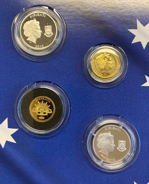 Australia Kiribati 2013 "We Will Remember Them" with $10 Silver & 2g .585 Gold Coins