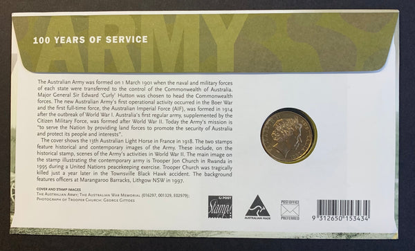 2001 Australia $1 Army 100 Years of Service PNC First Day Of Issue