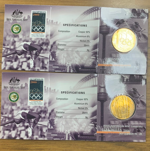 Australia 2000 Royal Australian Mint $1 Olymphilex Uncirculated Coins C & S mintmarks in RAM fdolders