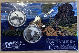 Australia 2011 Perth Mint World Money Fair Australian Kookaburra 2 x 1oz Silver Uncirculated Carded Coins