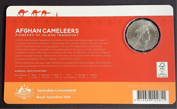 Australia 2020 RAM Afghan Cameleers Pioneers of Inland Transport Carded 50c Fifty Cent Coin