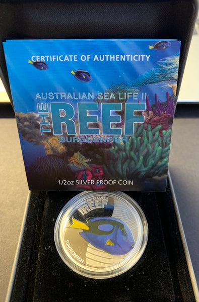 Australia 2010 Perth Mint 50c Australian Sea Life The Reef Surgeonfish  1/2oz .999 Proof Silver Coin