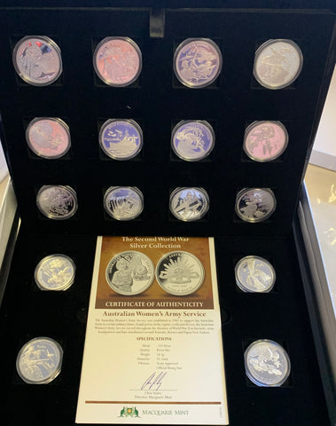 Macquarie Mint  Second World War WW11 Australian Silver Commemorative Collection of 16 medallions