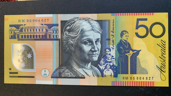 R516a 1995 $50 Australia  Polymer Banknote Fraser Evans Misprint Uncirculated.