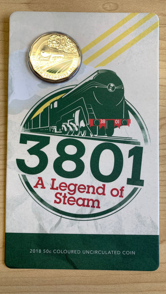 Australia 2018  A Legend of Steam Coloured Carded 50c Coin