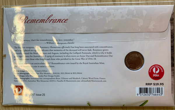 Australia 2017 Royal Australian Mint $2 Coloured Remembrance Day C Mintmark PNC