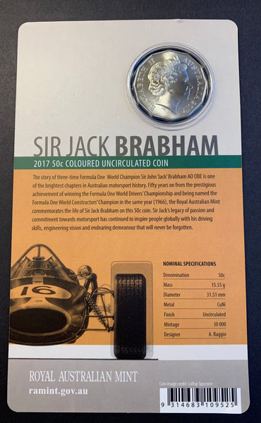 Australia 2017 RAM Sir Jack Brabham 50 cents Carded Coloured Coin