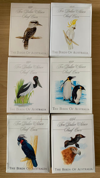 Australia 1989-1994 Royal Australian Mint Birds of Australia 6 x $10 Standard Proof Sterling Silver Coin Set