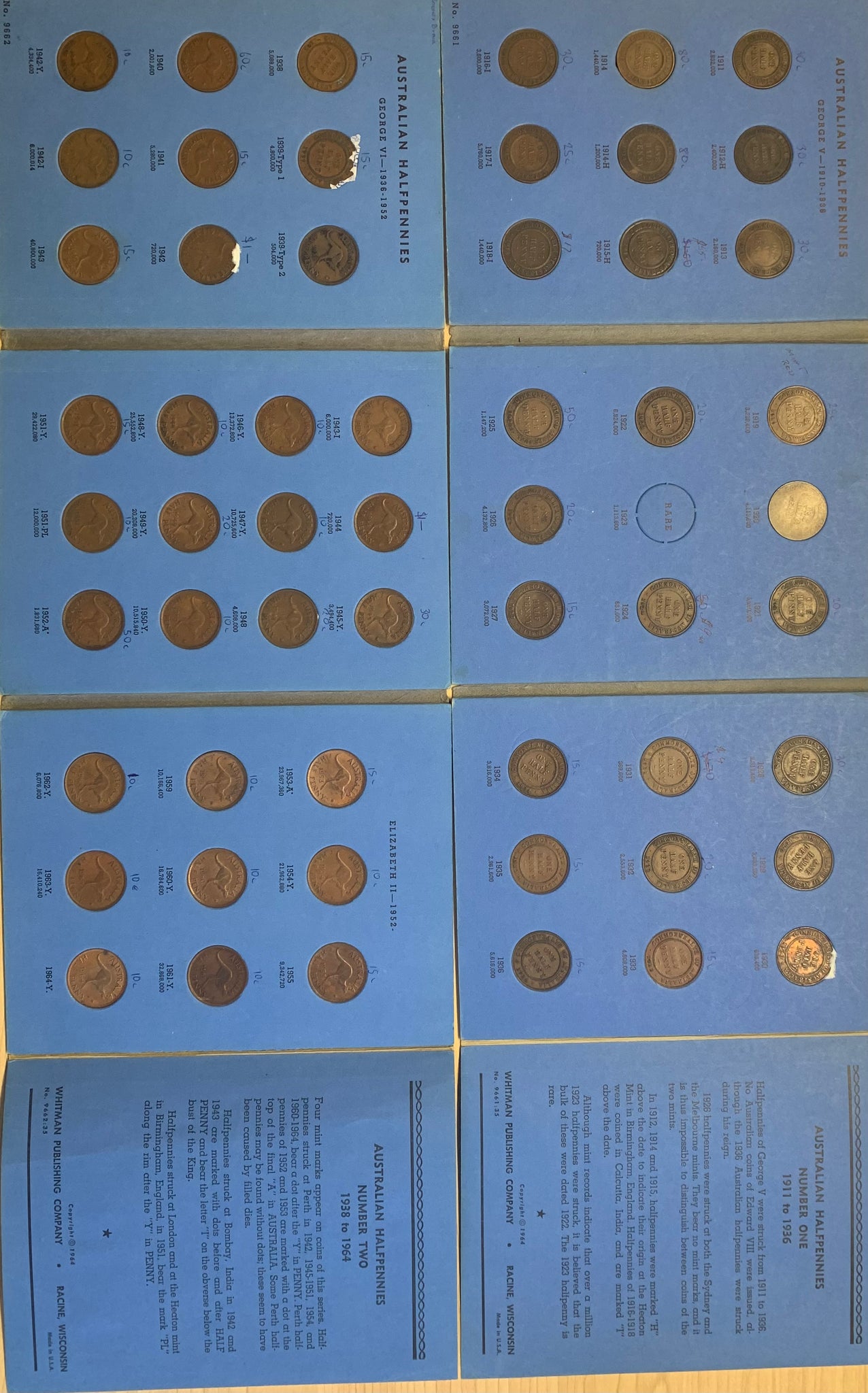 Australia Half Penny  ½d Halfpenny complete Set Excluding 1923 in Whitman albums