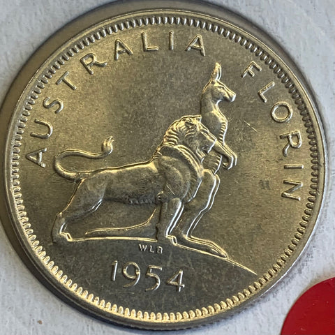 Australia 1954 2/- Florin Royal Visit Silver Coin Choice Uncirculated.