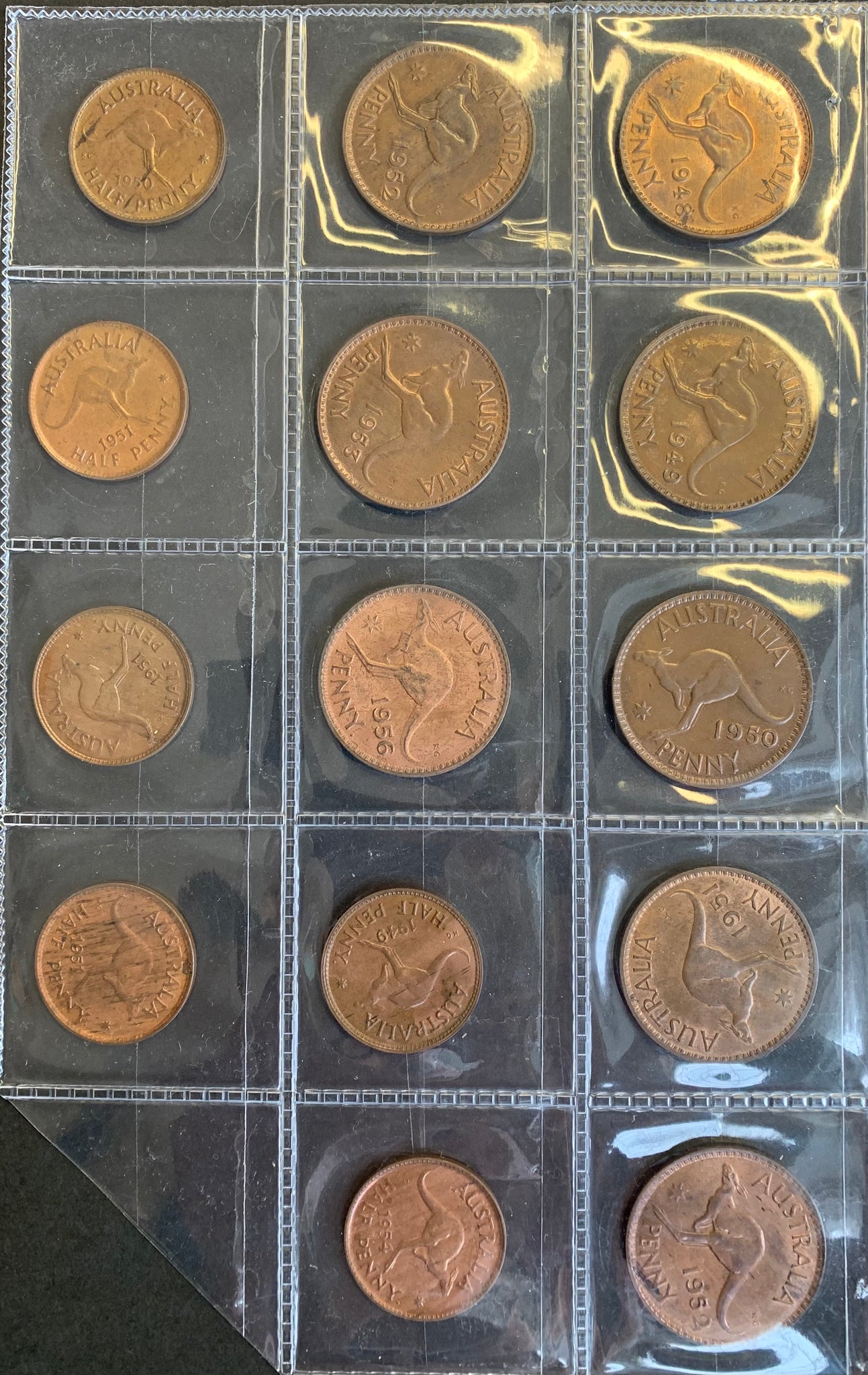 Australia Penny 1948M, 49, 50M, 51PL, 52M x 2, & Half Penny 1949, 50, 51 x 3 & 54 EF to Uncirculated